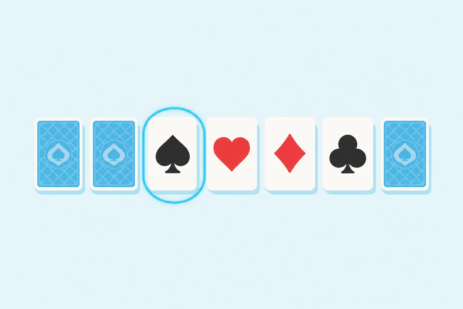 Seven card stud hand: two face-down cards, four face-up cards, and a final face-down card, with the door card ringed.