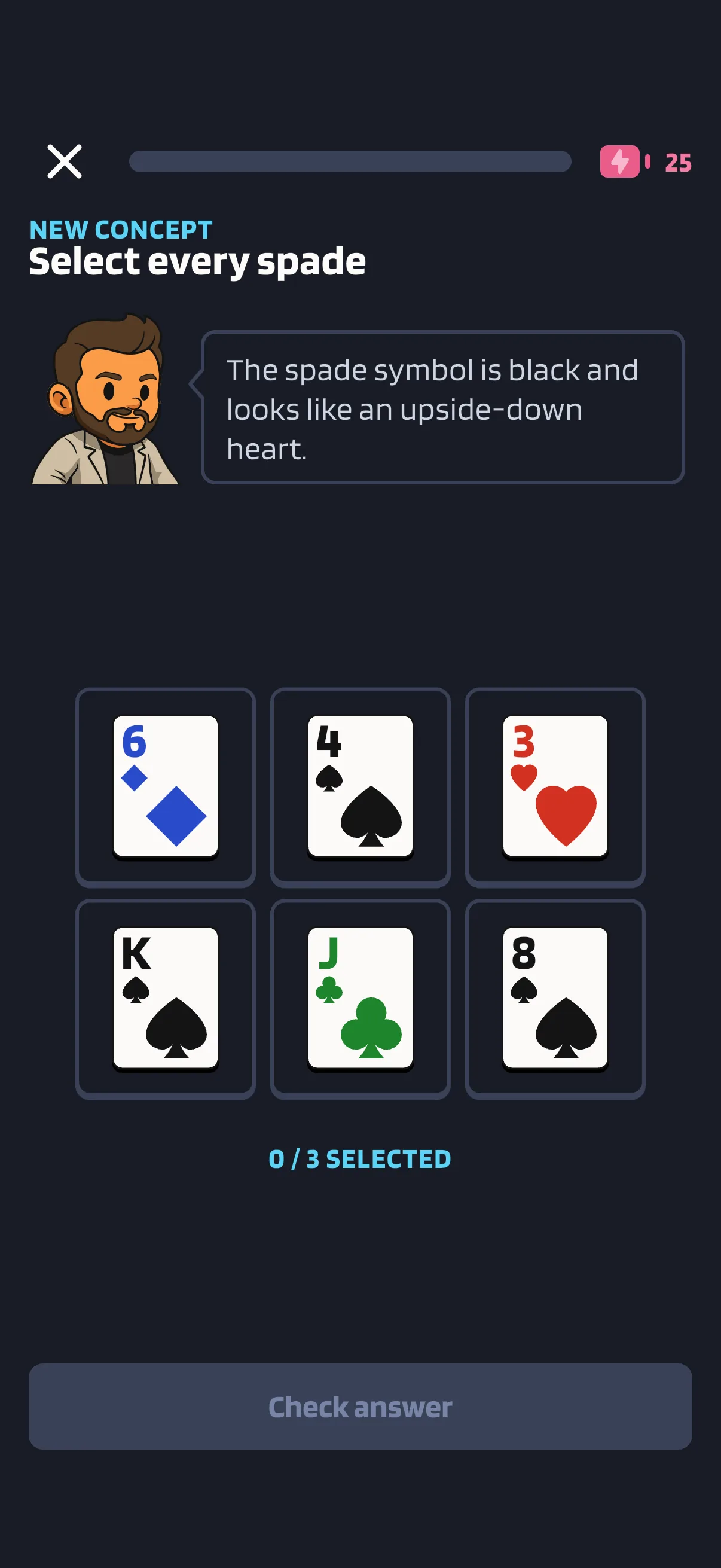 Poker Skill app lesson screen asking for a poker decision.